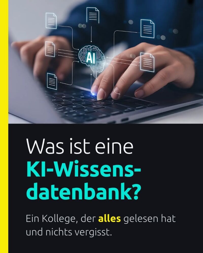 Instagram-Beitrag von profiMedien: Was ist eigentlich eine KI-Wissensdatenbank? Stellt Euch einen Kollegen vor, der jedes Dokument, jedes …