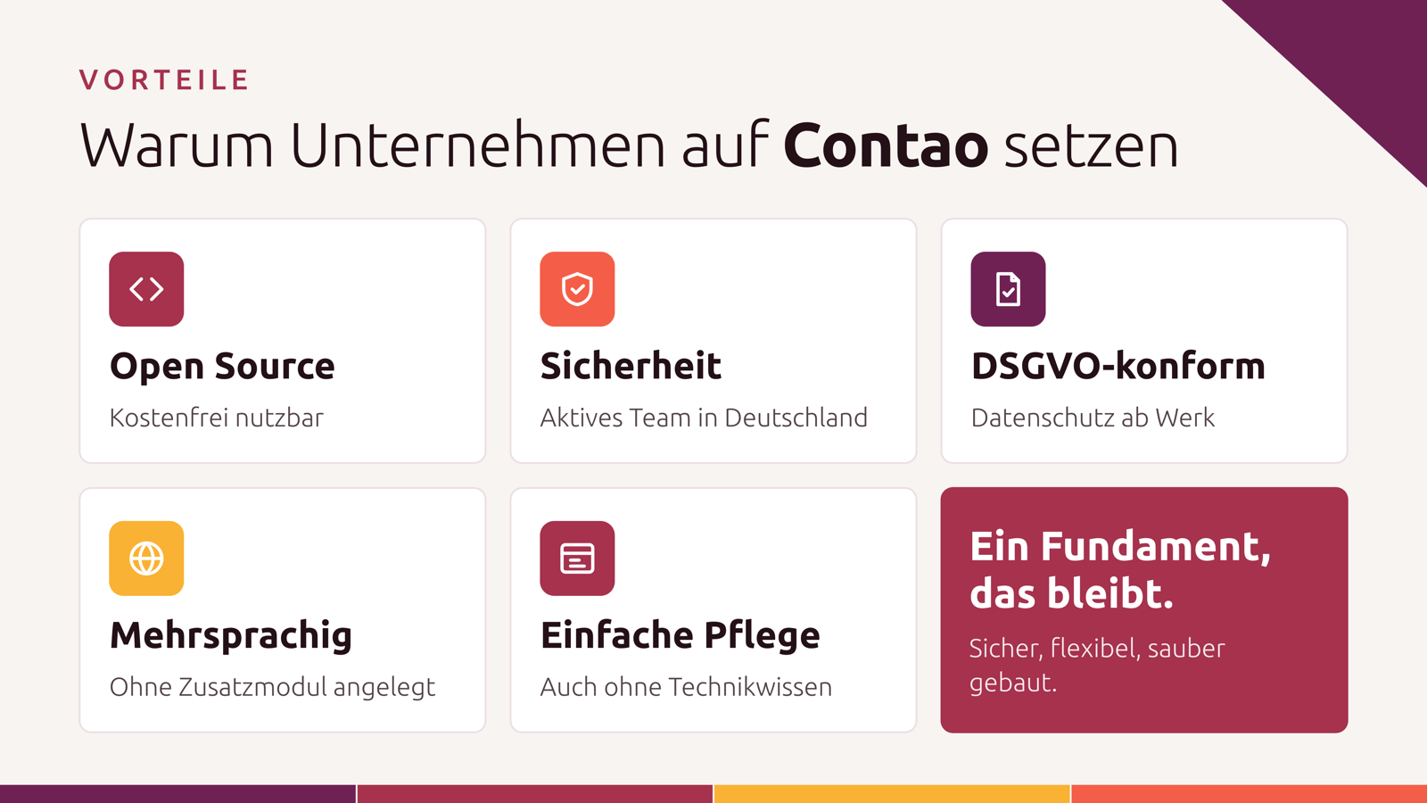 Vorteile einer Contao-Website: Open Source, Sicherheit, DSGVO-konform, mehrsprachig, einfache Pflege