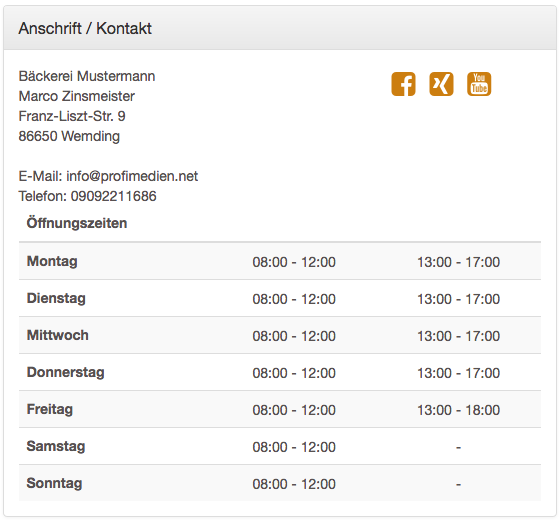Öffnungszeiten · Mini-Homepage von profiMedien
