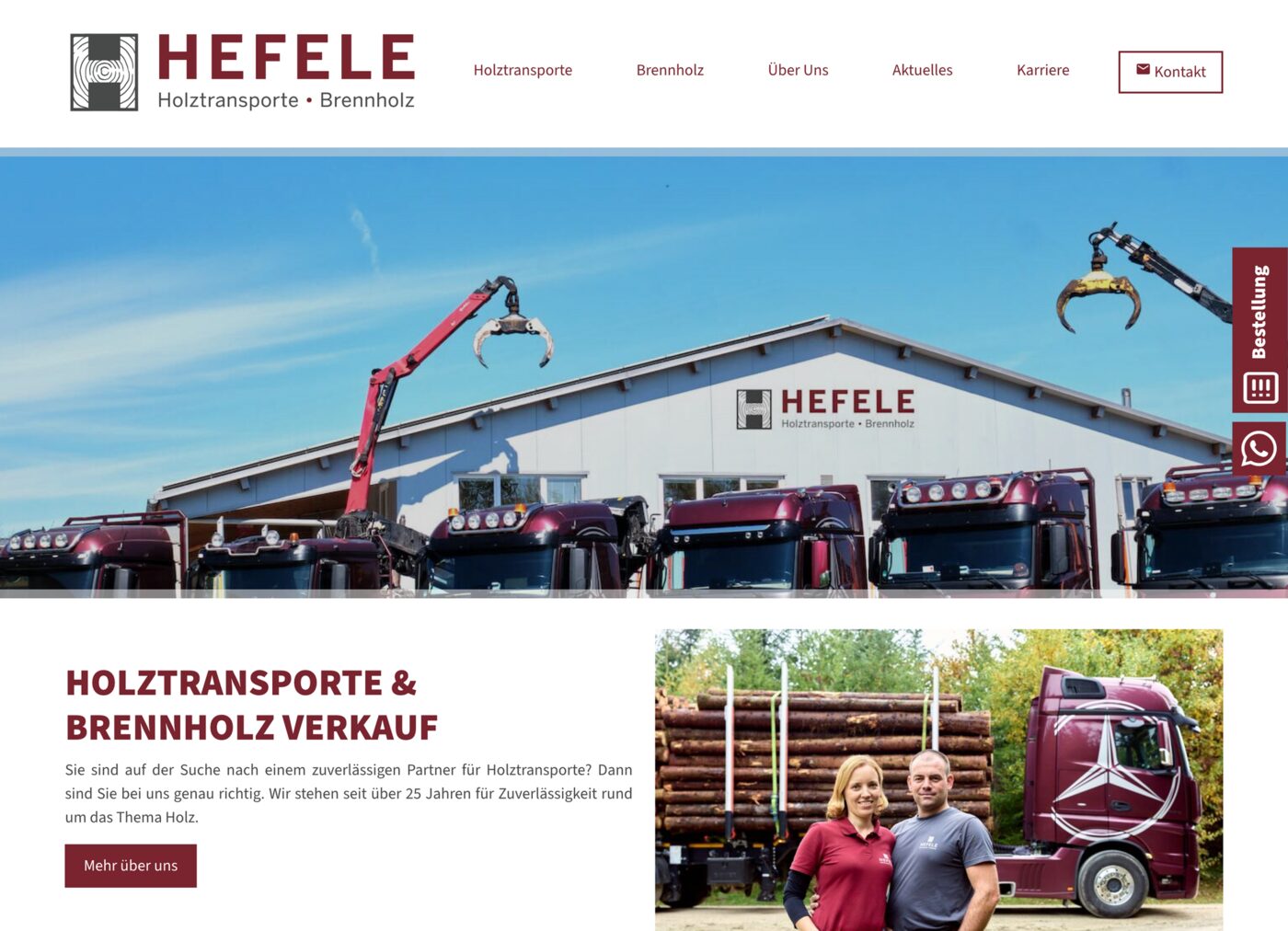 Referenz Webseite mit Brenn­holz-Bestell­formular