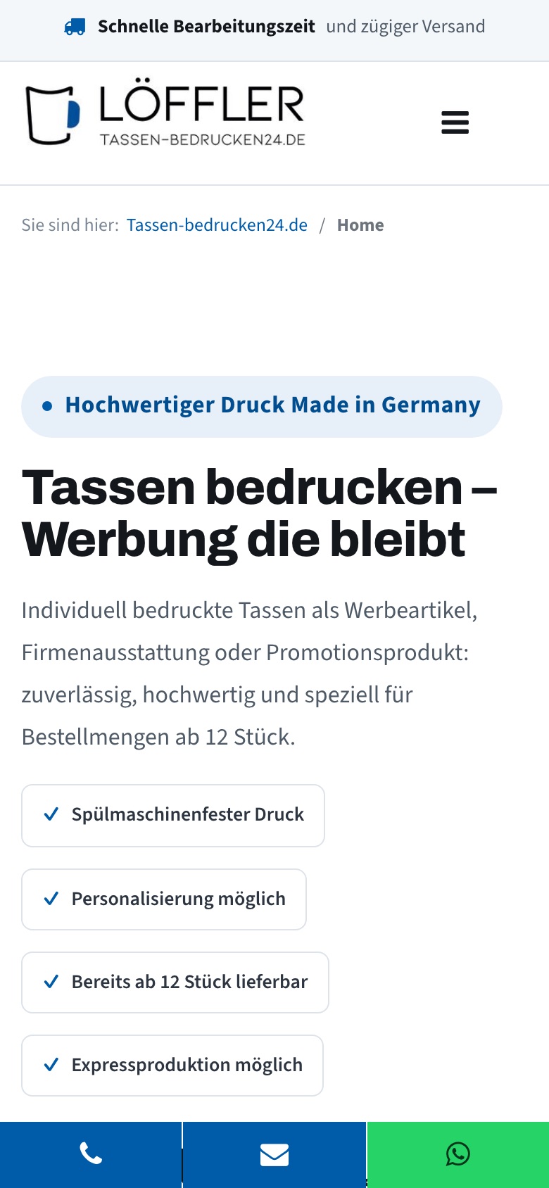 Ansicht am Telefon